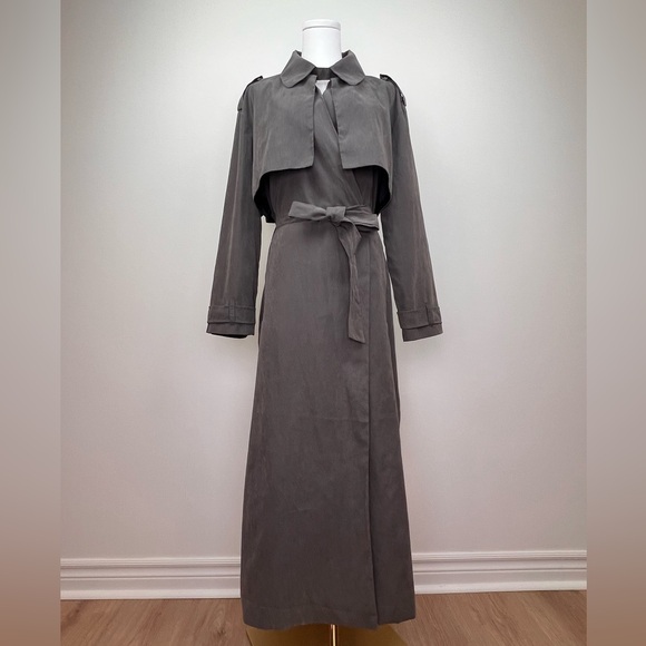 Neon Rose Jackets & Blazers - Chic Gray Women's Trench Coat